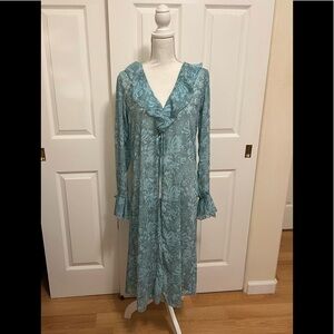 WILD FABLE Ruffle Duster Jacket in Aqua Green Floral, Size Small